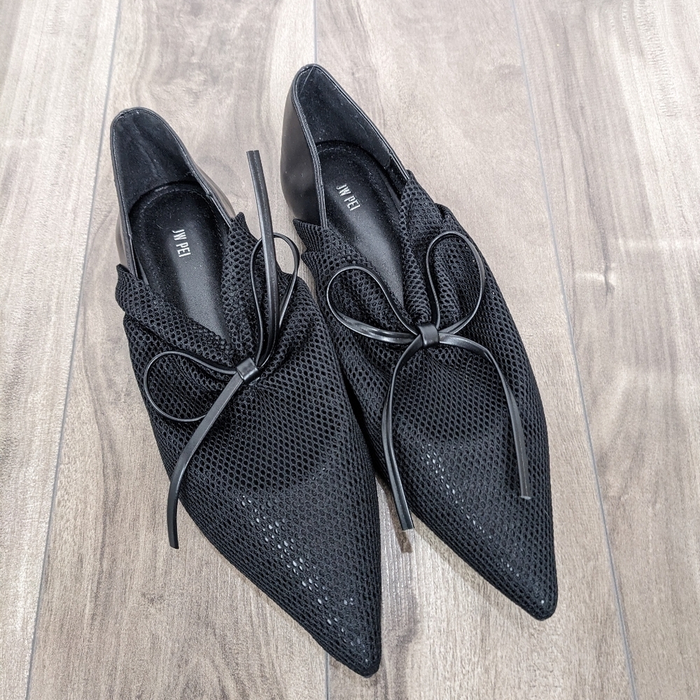 JW PEI Reilly Fishnet Bow Ballerina Flats Size 6 New
